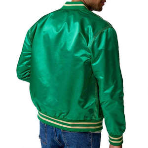 Blouson Bomber Sportif Personnalisé avec Logo, en Satin, Style Baseball, Veste Universitaire en Soie Verte, Blouson Hip Hop pour Homme - Product Image 2