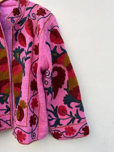 Chaqueta Rosa Suzani Hecha a Mano, Chaqueta Corta, Abrigo de Terciopelo, Blazer Unisex - Product Image 3