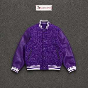 Blouson universitaire classique violet pour homme, col rabattu, coupe droite, style universitaire premium, pour le quotidien, automne, décontracté - Product Image 5