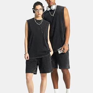Custom Logo Solid Men's Regular Fit Acid-Washed Breathable Quick Dry 100% Cotton 100 Grams Hip Hop Fitness Vest Sleeveless Cut - Product Image 3