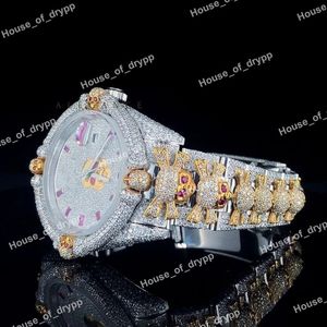 Montre unisexe en acier inoxydable avec mouvement automatique mécanique de haute qualité, sertie de diamants Moissanite VVS - Product Image 4