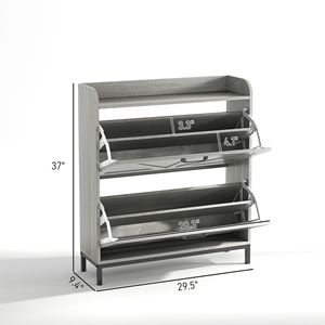 Armoire à chaussures étroite gris clair avec 2 tiroirs rabattables pour entrée et couloir - Product Image 3
