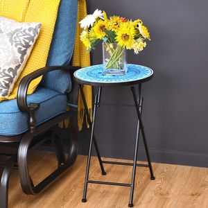 14 Mosaic <b>Side</b> Small Round Bistro <b>Sofa</b> End <b>Table</b> Cast Iron Flower Display Plant Stand <b>for</b> Outdoor Use - Product Image 1