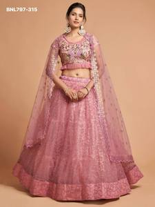 Elegant Look Soft <b>Net</b> with Sequin Embroidered Semi-Stitched A-Line Lehenga-Floral Embroidered Blouse & <b>Dupatta</b> At Wholesale Rate - Product Image 3