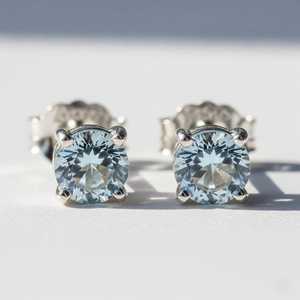 ต่างหูเงินแท้ 925 ประดับพลอยอะความารีน ดีไซน์เรียบหรู สำหรับคนเกิดเดือนมีนาคม ของขวัญเครื่องประดับอัญมณี - Product Image 4