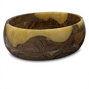 Decorative Acacia Wood with Epoxy Resin Gold Natural Brown Hand-Crafted round Salad <b>Bowl</b> Serveware for Party Festival Home Decor - Product Image 1