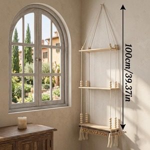 Elegant Macrame Hanging Shelf With Wooden Base Beads And Tassels For Living Room Bedroom Decor Storage And Display From India - Product Image 5