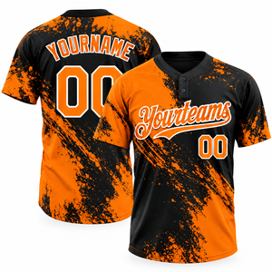 เสื้อเบสบอลแขนสั้นผ้าโพลีเอสเตอร์ 100% ระบายเหงื่อได้ดี พิมพ์ลายสีน้ำเงินแบบสแปลช คอวีติดกระดุมสองเม็ด สำหรับผู้ชาย - Product Image 2