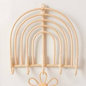 Adorable gancho para colgar en la pared de ratán con forma de arcoíris para ropa de bebé, accesorios para habitación de guardería, ganchos de montaje en pared naturales - Product Image 2