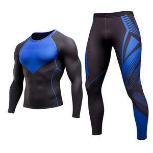Ensemble de sport 2 pièces pour hommes, personnalisé en gros, avec Rashguard à manches longues et Leggings de compression, pour la course et la gym, OEM - Product Image 6