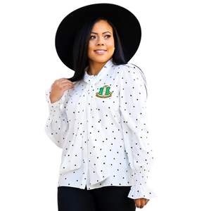 AKA Blusa de lunares para mujer, blusa de manga larga con cuello anudado, blusa elegante informal de oficina con puntos blancos y negros - Product Image 1