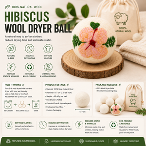ลูกบอลอบผ้าขนสัตว์นิวซีแลนด์แท้ 100% – ลายดอกชบา - Product Image 1