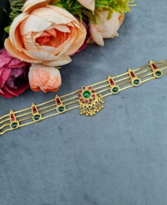 Floral Motif <b>Gold</b> Plated Multi Strand Choker And Earrings <b>Set</b> Ethnic Festive Wear <b>Jewellery</b> <b>Set</b> For Women Light Weight <b>Jewellery</b> - Product Image 5