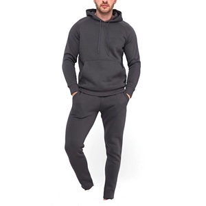 Survêtement Premium Homme Gris Foncé à Capuche, Couleur Unie, Coupe Droite, avec Poches Latérales et Cordon de Serrage, Idéal pour l'Automne - Product Image 1