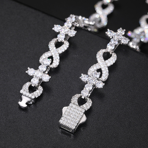 Womens 925 <b>Silver</b> Lab Grown Diamond Infinity Floral Necklace Bracelet <b>Set</b> Iced Out Luxury Statement <b>Jewellery</b> Bridal Gift Styles - Product Image 3