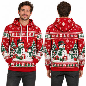 Men's burgundy Christmas Ornament Print Hooded Sweatshirt Knitted Polyester Casual Winter Hoodie with Pocket Design Regular Fit - Product Image 5