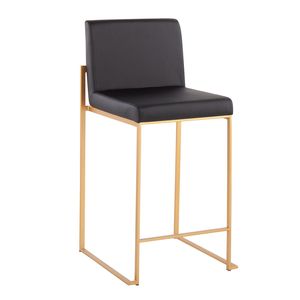 Sgabello da bancone Fuji High Back contemporaneo di Fuji, set di 2 sgabelli da bar moderni in acciaio dorato e similpelle nera - Product Image 2