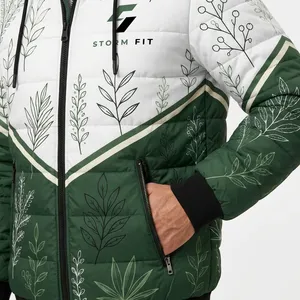 Veste matelassée à capuche pour homme, imprimé floral, coupe-vent, hiver, décontractée, fermeture éclair, 100% polyester, coupe classique - Product Image 5