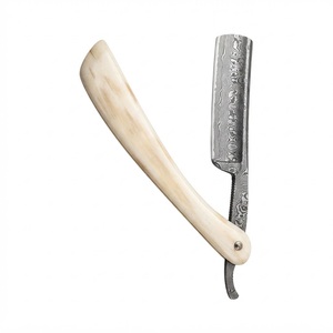 Single Blade <b>Razor</b> With Damascus Steel Blade And Buffalo Horn Handle For Face and <b>Head</b> Shaving - Product Image 5