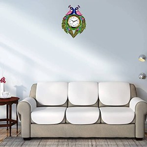 Handcrafted Traditional Peacock Wall <b>Clock</b> Wood <b>Hand</b>-Painted Blue/Green Wholesale India - Product Image 4