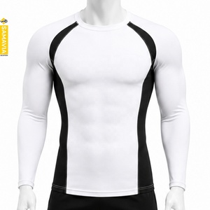 SAMAVIA <b>Men's</b> White Black Long Sleeve <b>Compression</b> Rash Guard Quick Dry Polyester Activewear <b>Shirt</b> Full Sleeve Sport Top - Product Image 1