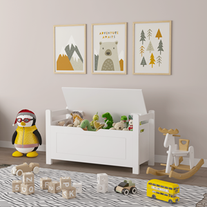 Legno di gomma bianca scatola giocattolo per bambini grande armadio di stoccaggio cuscino panca ribaltabile coperchio di sicurezza cerniera del bagagliaio per vivaio - Product Image 4