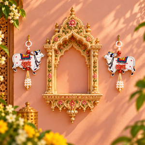 Tapiz de Pared con Diseño Pichwai Hecho a Mano con Borlas de Perlas, Juego de 2 Piezas para Diwali, Bodas y Decoración Tradicional del Hogar - Product Image 5