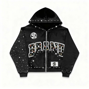 Sudadera con capucha de punto con logo personalizado para hombre, diseño casual con cremallera y patchwork, transpirable, corte regular, servicio OEM, para otoño. - Product Image 3