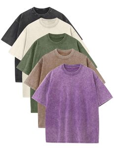 เสื้อยืดคอตตอนย้อมสีพื้นทรงโอเวอร์ไซส์ แขนสั้นลำลองสำหรับผู้ชาย สีพื้น คอกลม ผ้าเจอร์ซีย์ถัก - Product Image 2