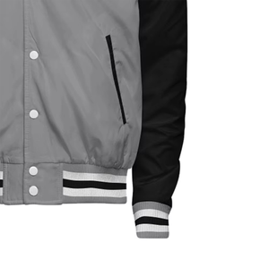 Chaqueta Varsity Gris para Hombre, Estilo Industrial Global, con Mangas Negras, Cuello Camisero, Cierre de Botones, Informal, para Otoño, Corte Regular - Product Image 3