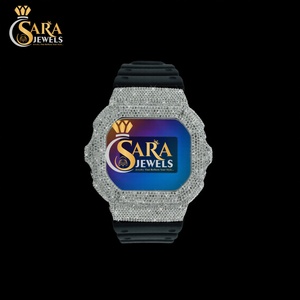 Reloj de Diamantes de Lujo de Alta Calidad, Acabado con Moissanita VVS, Correa de Goma Negra, Acero Inoxidable, Joyería de Regalo de la India - Product Image 2