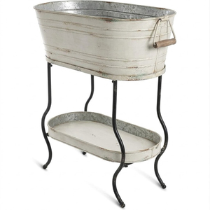 Galvanized Beverage Tub with Metal Stand and Bottom Tray Vintage Oval Ice Bucket Party <b>Drink</b> <b>Cooler</b> Chiller for Wine Beer - Product Image 1