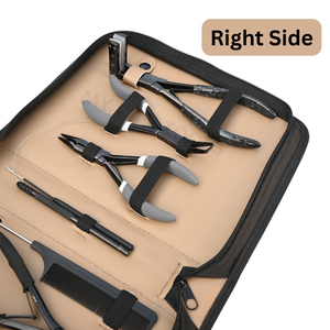 Kit d'outils professionnels noirs pour extensions capillaires avec pinces à extensions, pince à retirer les perles, crochet à tirer les fils, doigtier à séparer les mèches et peigne - Product Image 3