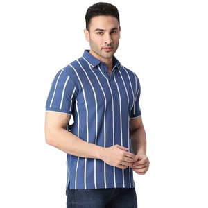 Polo à manches courtes rayé bleu pour homme, coupe classique, design tricoté décontracté - Product Image 2