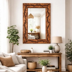 Urban Glow Resin Wooden Wall Mirror Stylish Designer Frame for Living Room Bedroom and Hallway Decoration - Product Image 1