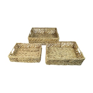 Bandejas rectangulares de jacinto de agua natural, juego de cesta hecho a mano apilable, juego de bandeja de cesta de jacinto de agua - Product Image 1