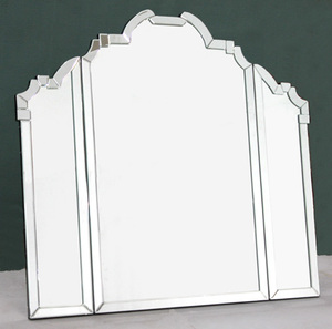 Espejo de Pared Plegable de Madera Estilo Veneciano, con Marco Biselado Floral Grabado, Plateado Antiguo, de Cuerpo Entero, Decorativo, de Lujo, Hecho a Mano - Product Image 5
