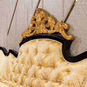 Lit double de luxe en acajou sculpté à la main, style royal victorien, avec tête de lit capitonnée et rangement intégré, pour chambre à coucher - Product Image 3