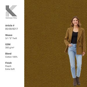 Tela de 385 g/m² de algodón 100% de alto gramaje, tejido de sarga 3/1, transpirable, duradera, ecológica, teñida lisa, de color suave, para unisex. - Product Image 1
