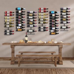 Porte-vin mural en métal noir, support pour 9 bouteilles, solution élégante de rangement mural pour bouteilles - Product Image 2