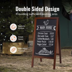 Tableau noir vintage en bois double face autoportant avec effaceur magnétique et craies pour messages et annonces de trottoir - Product Image 2