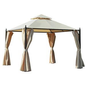 Gazebo in Acciaio Beige 10x10 con Tetto Ventilato, Zanzariera, Tende in Poliestere, Telaio Verniciato a Polvere per Cortile, Pergola, MDF, HDPE - Product Image 1