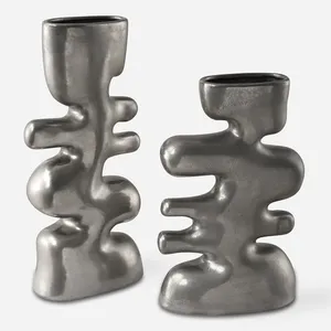 Vase à fleurs moderne en métal sur pied pour décoration de sol, vase à fleurs de luxe en métal pour la présentation dans le salon - Product Image 3