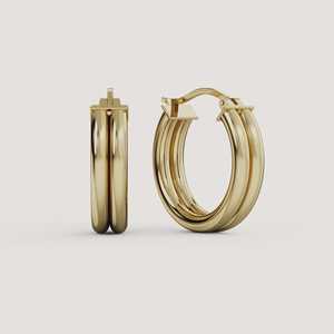 8mm Double Row <b>Huggie</b> Hoop Earrings Wholesale 14k 18k <b>Solid</b> <b>Gold</b> Bar Hinged Luxury Minimalist Everyday Wear Jewelry Manufacturer - Product Image 1