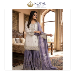 Colección de Diseñador de Alta Gama para Fiestas, Traje Sharara de Seda Chinnon con Bordado de Lentejuelas, Gran Demanda - Product Image 6