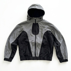 New High Selling Articles Custom Logo Grey <b>Black</b> Men's Nylon Wind Breaker Shorts Sets Breathable Wear Men Set Streetwear Hoodies - Product Image 2