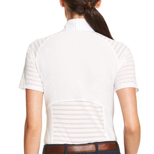 Chemise d'équitation pour femmes, blanche, tricotée, à manches courtes, respirante, col haut, fermeture boutonnée, couleur unie - Product Image 4