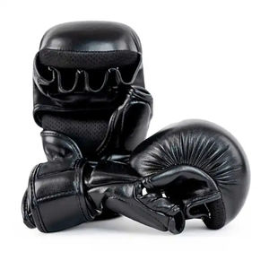 Gants de boxe professionnels en cuir noir, modèle authentique neuf, avec logo personnalisé, fermeture auto-agrippante, Moytei Sports - Product Image 3