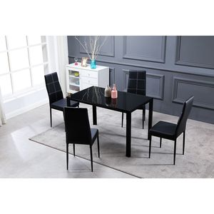 Set di 4 Eleganti Sedie da Pranzo Bianche con Cuscini Neri, Schienale Decorato a 6 Griglie, in Tessuto e Ferro, per Soggiorno - Product Image 5
