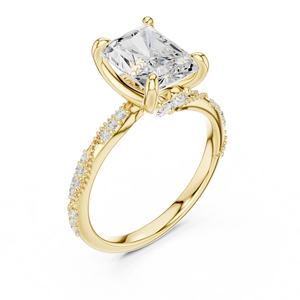Bague solitaire en or jaune avec diamant taille émeraude, élégante bague de fiançailles et de mariage, pavé de diamants, bijoux de luxe pour femmes - Product Image 1